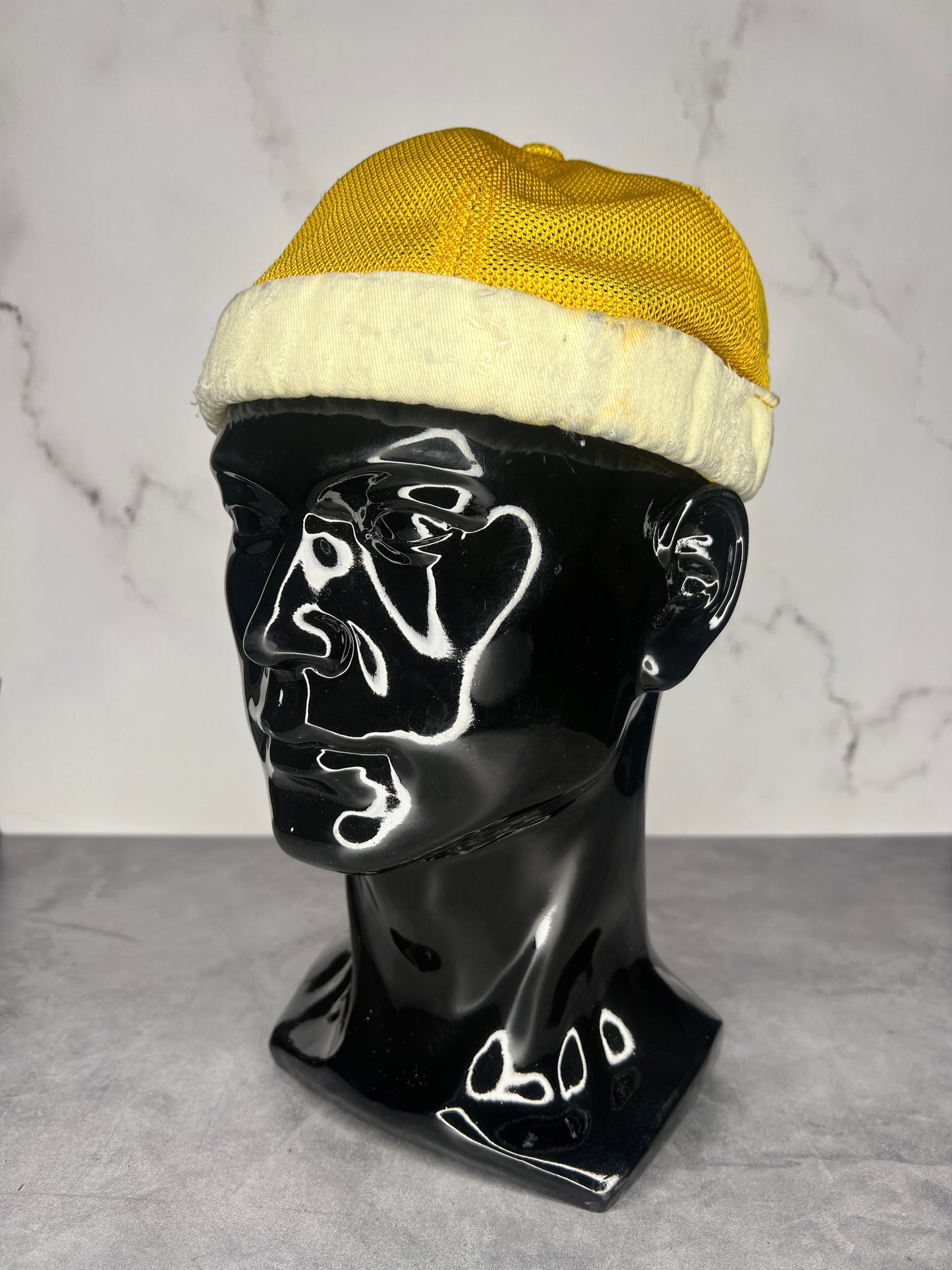 “Golden Glow” Brimless Distressed Mesh Trucker Cap