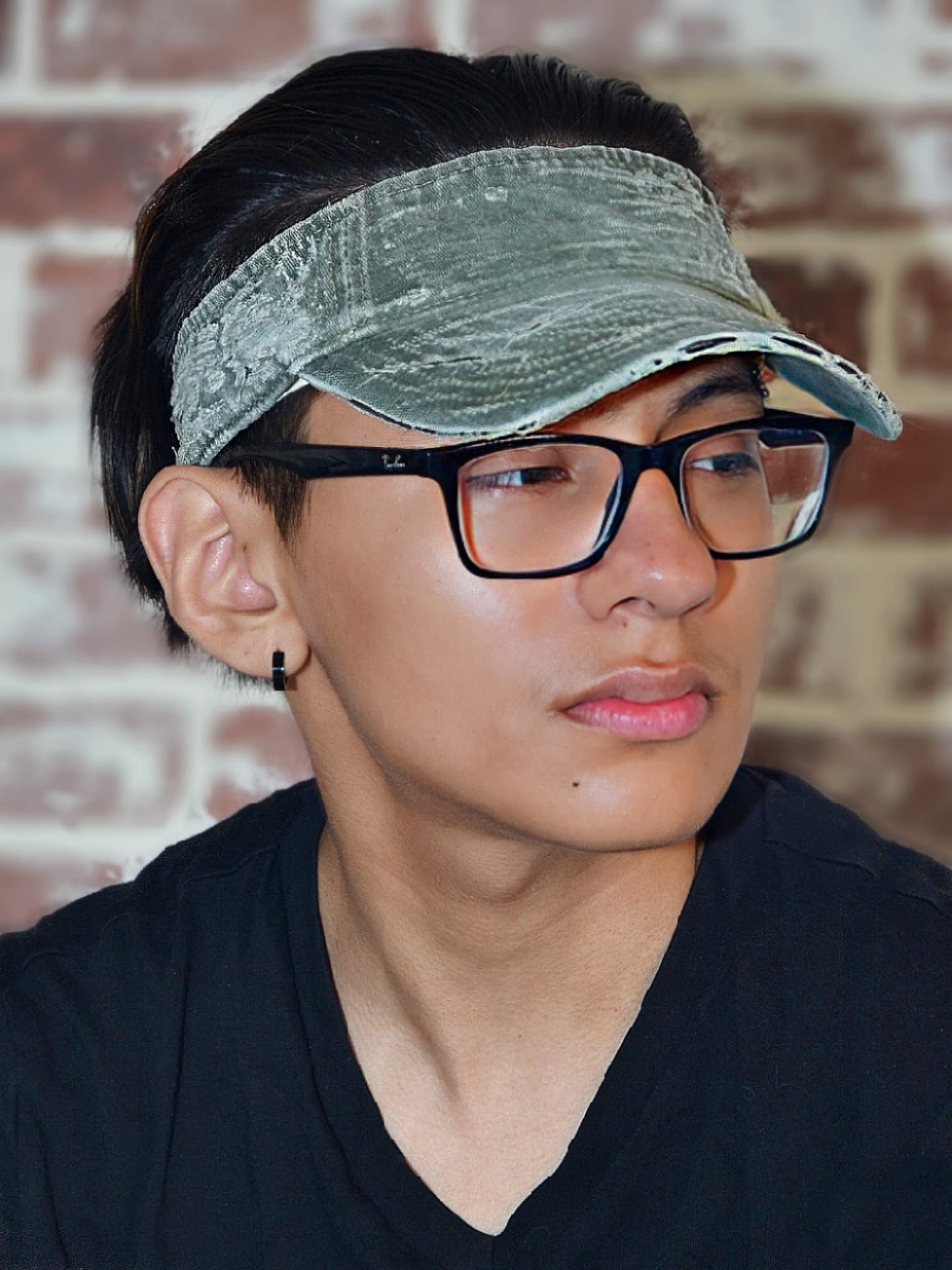 “Olive Green” Distressed Denim Visor Cap