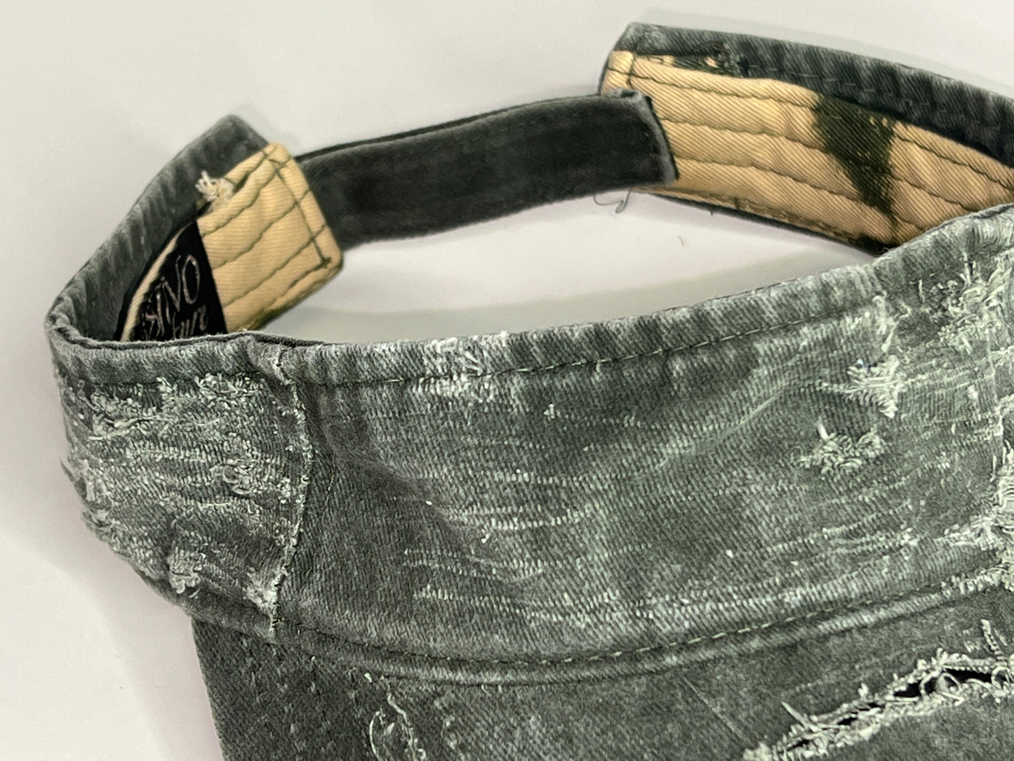 “Olive Green” Distressed Denim Visor Cap