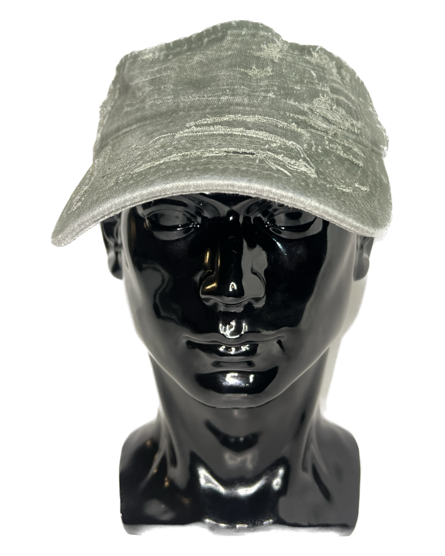 “Olive Green” Distressed Denim Visor Cap