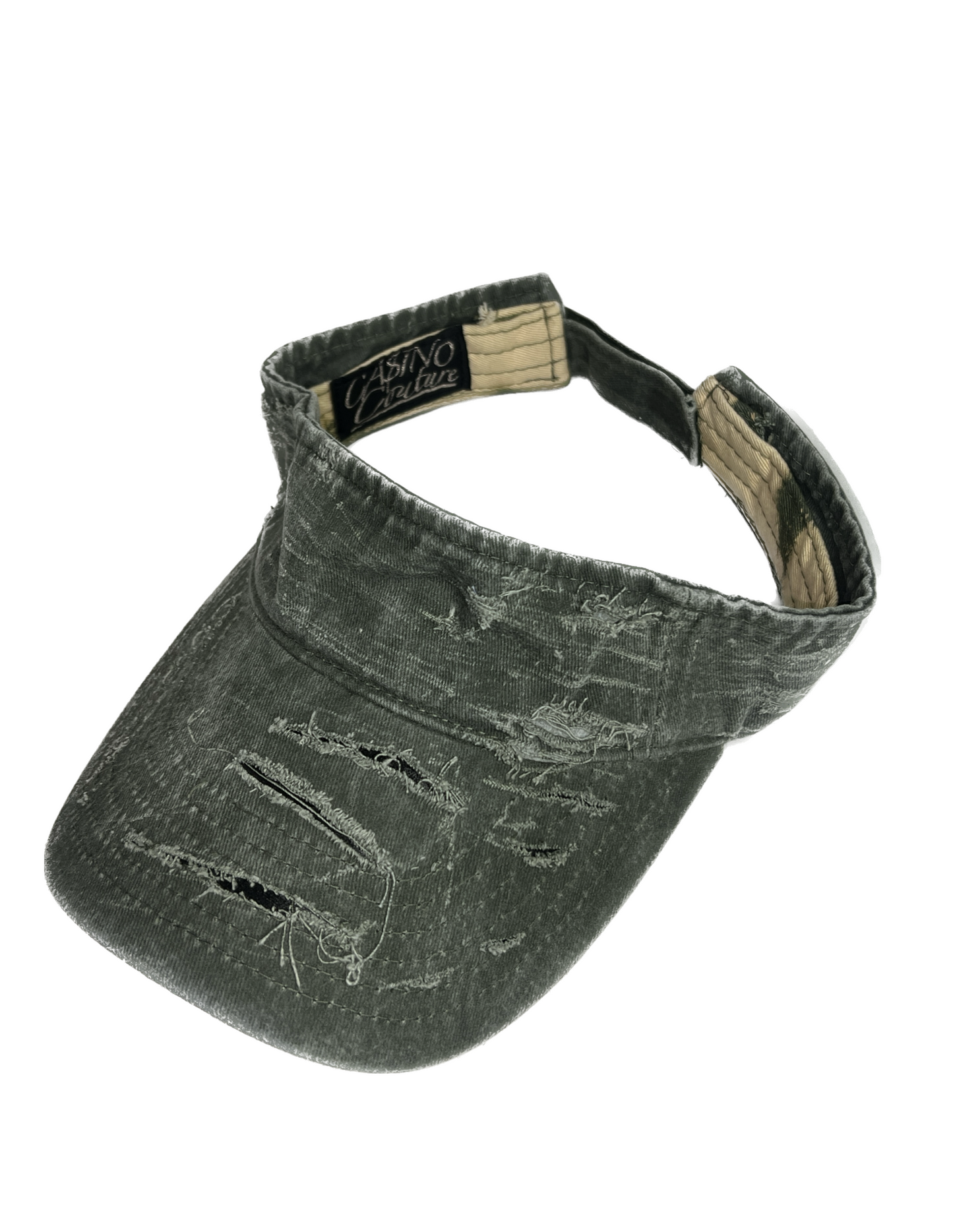“Olive Green” Distressed Denim Visor Cap