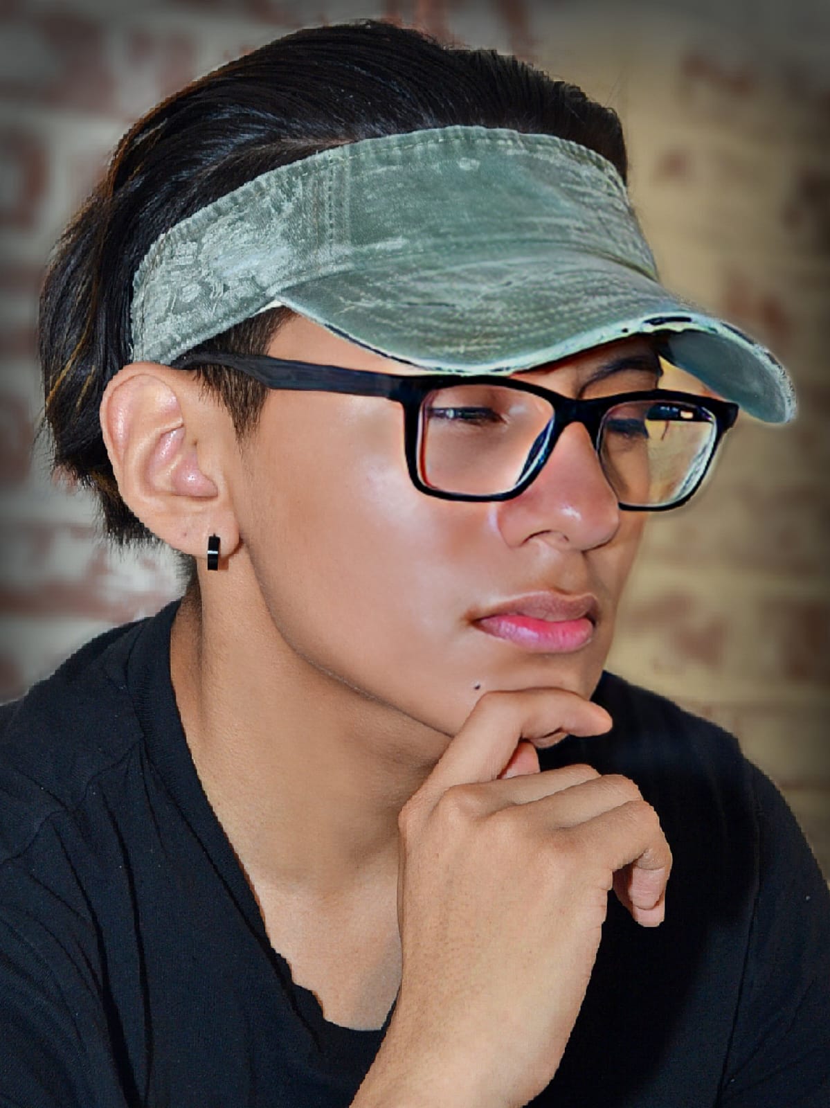 “Olive Green” Distressed Denim Visor Cap