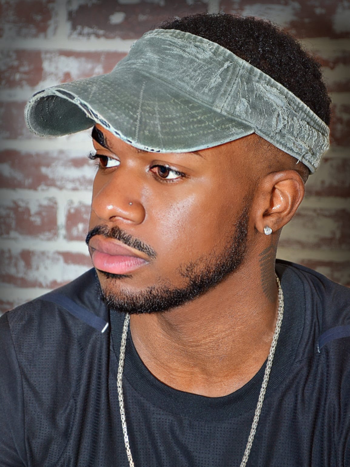 “Olive Green” Distressed Denim Visor Cap