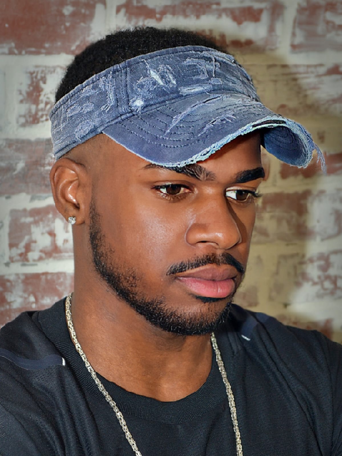 “Washed Navy” Distressed Denim Visor Cap