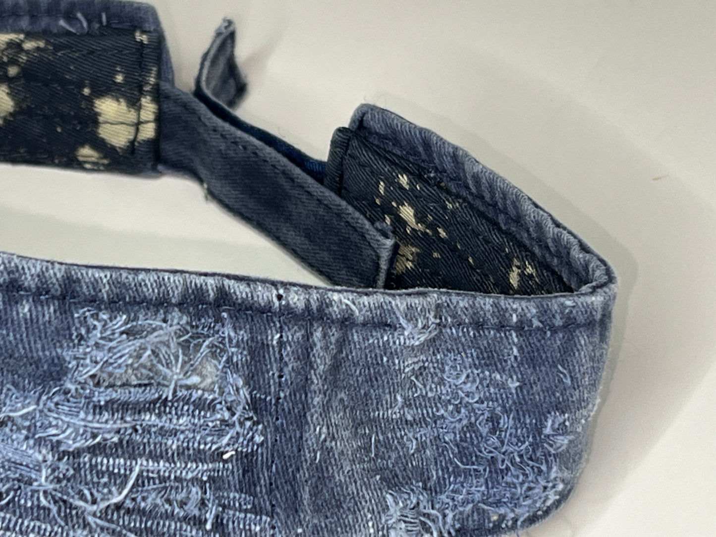 “Washed Navy” Distressed Denim Visor Cap