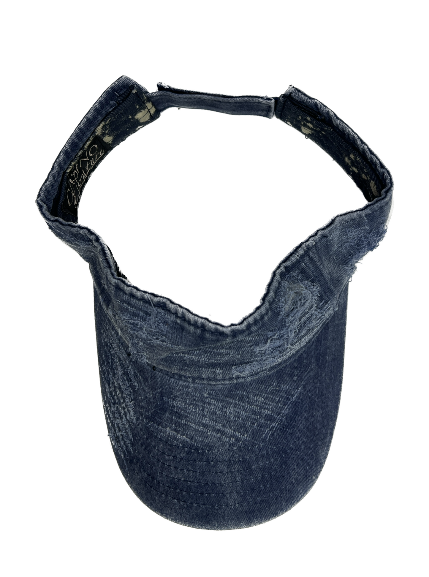 “Washed Navy” Distressed Denim Visor Cap