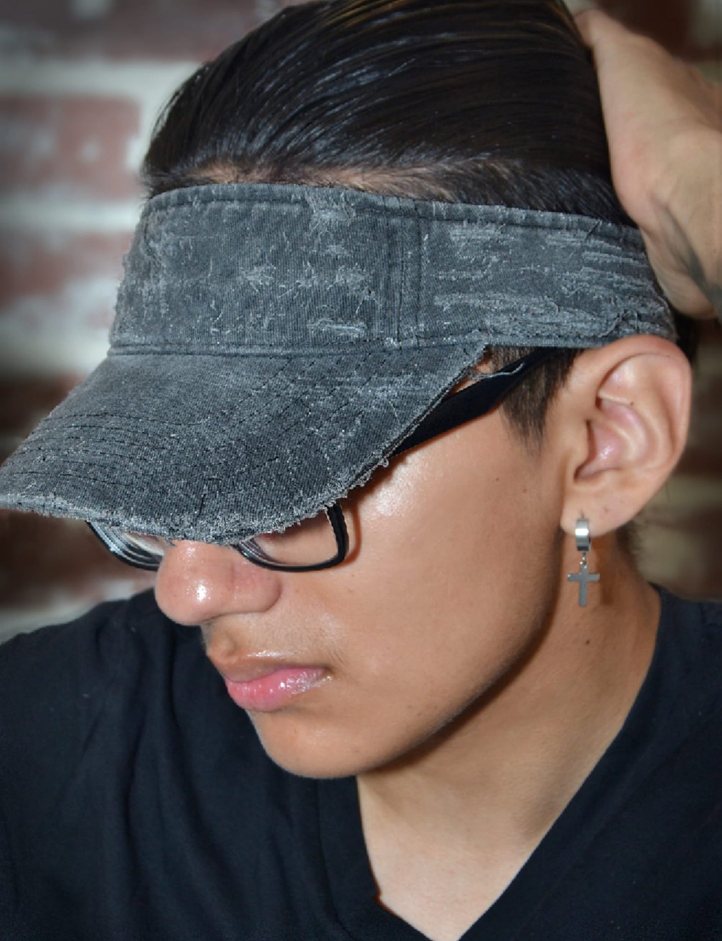 “Faded Black” Distressed Denim Visor Cap